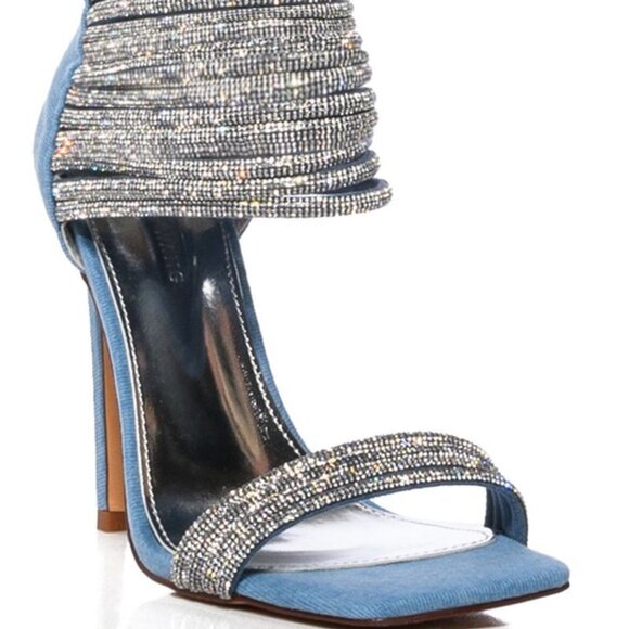 AZALEA WANG "COME THROUGH ALL DAY"RHINESTONE EMBELLISHED STRAPPY DENIM BRAND NEW - Picture 2 of 8